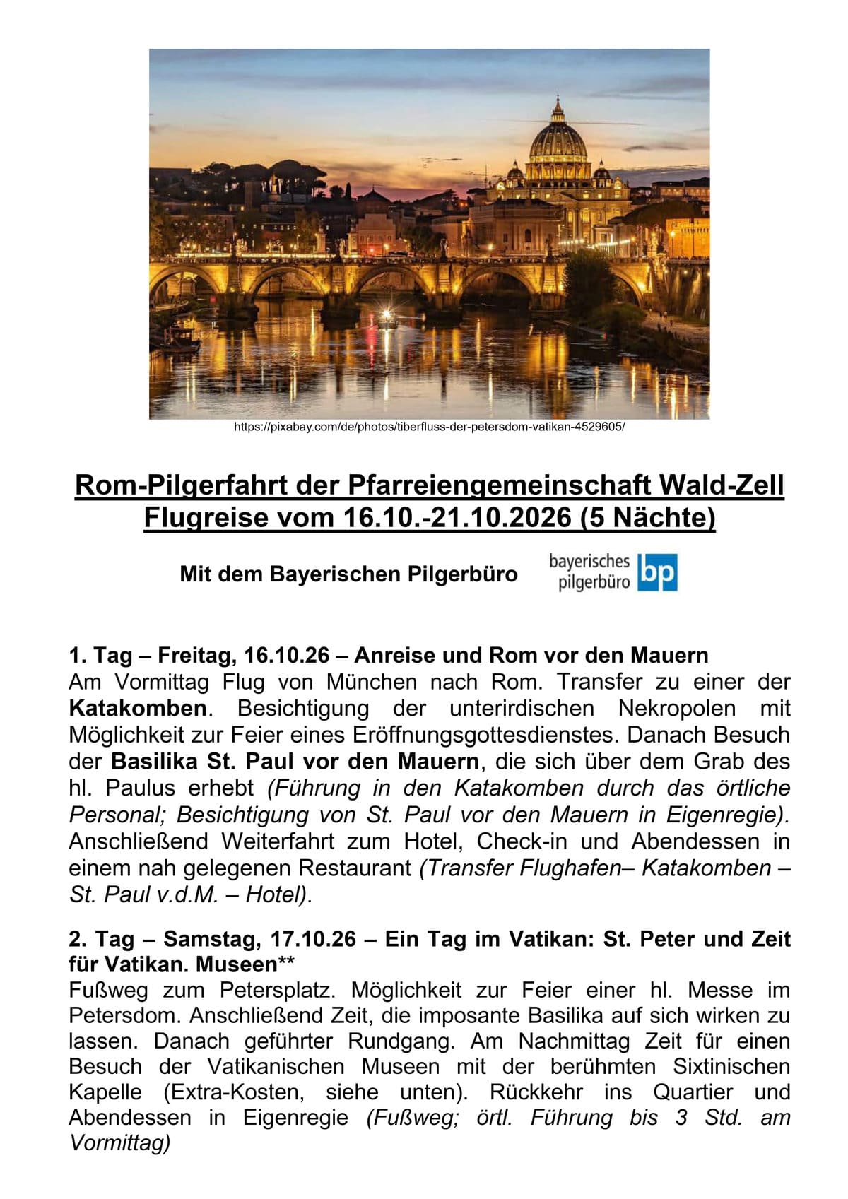romreise pg wald zell 2026 flyer 1